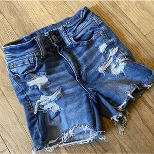 American Eagle Hi Rise Shortie Distressed Denim Cut Off Jean Shorts Size 2
